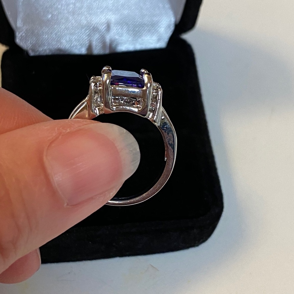 Sterling Silver Amethyst Emerald Cut Fashion Ring - Picture 9 of 11
